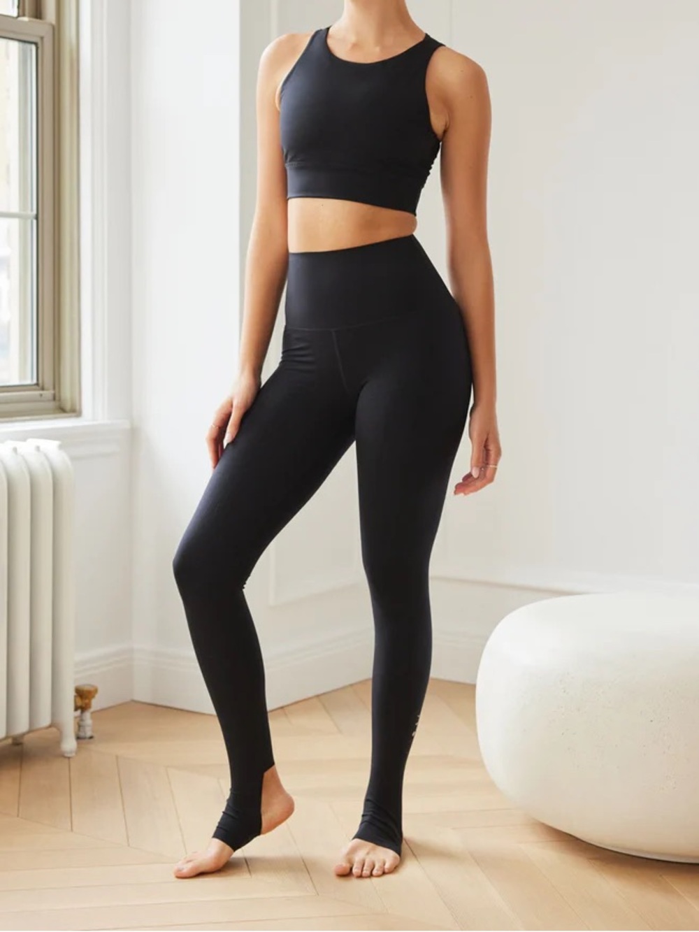 Lacoste Collapsible Stirrup Leggings & Sports Bra Set - Black